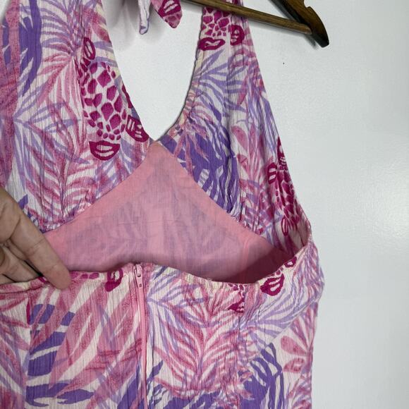 Palm Court Dress Womens Large Pink Purple Halter Sundress Tropical Turtle Beach - Picture 4 of 5